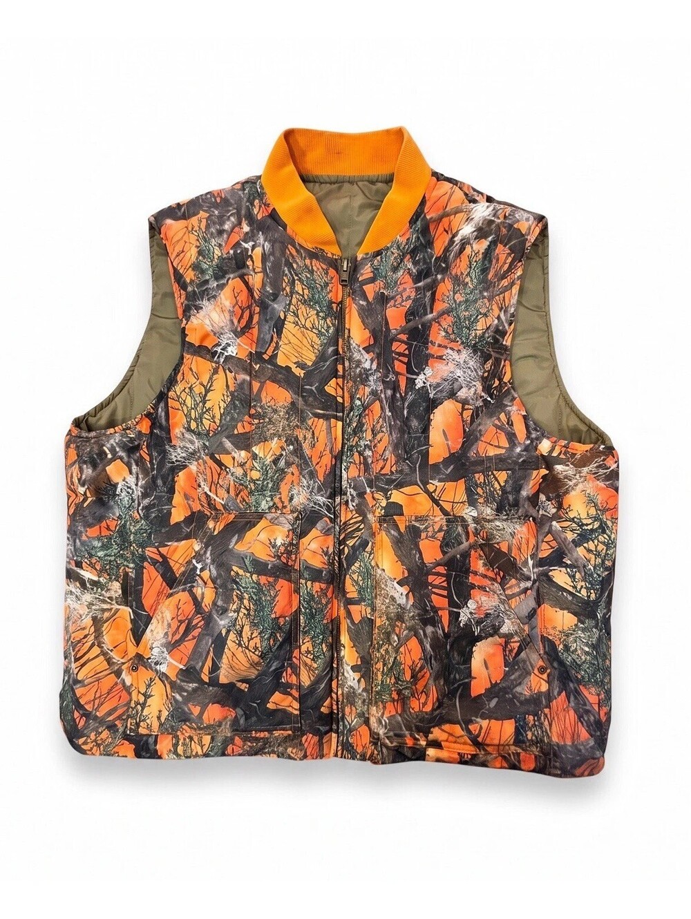 F*cking Awesome FA Men's XL Reversible Camo Puffer Vest Orange Green Preowned